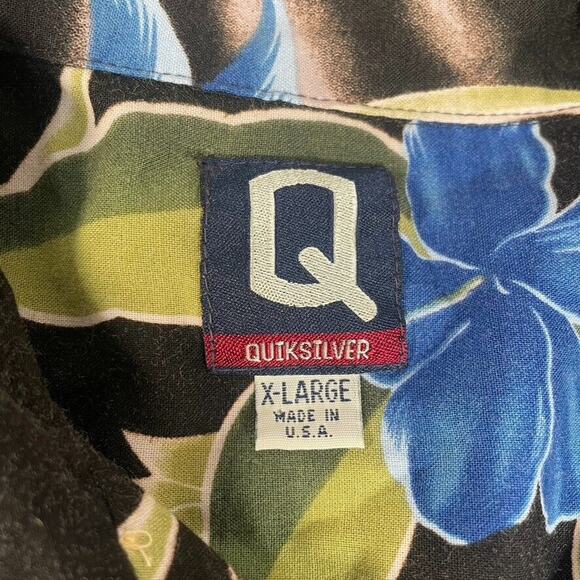 Vtg Quicksilver Button Up Shirt Mens XL Hawaiian Floral Made in USA Black - Picture 4 of 6